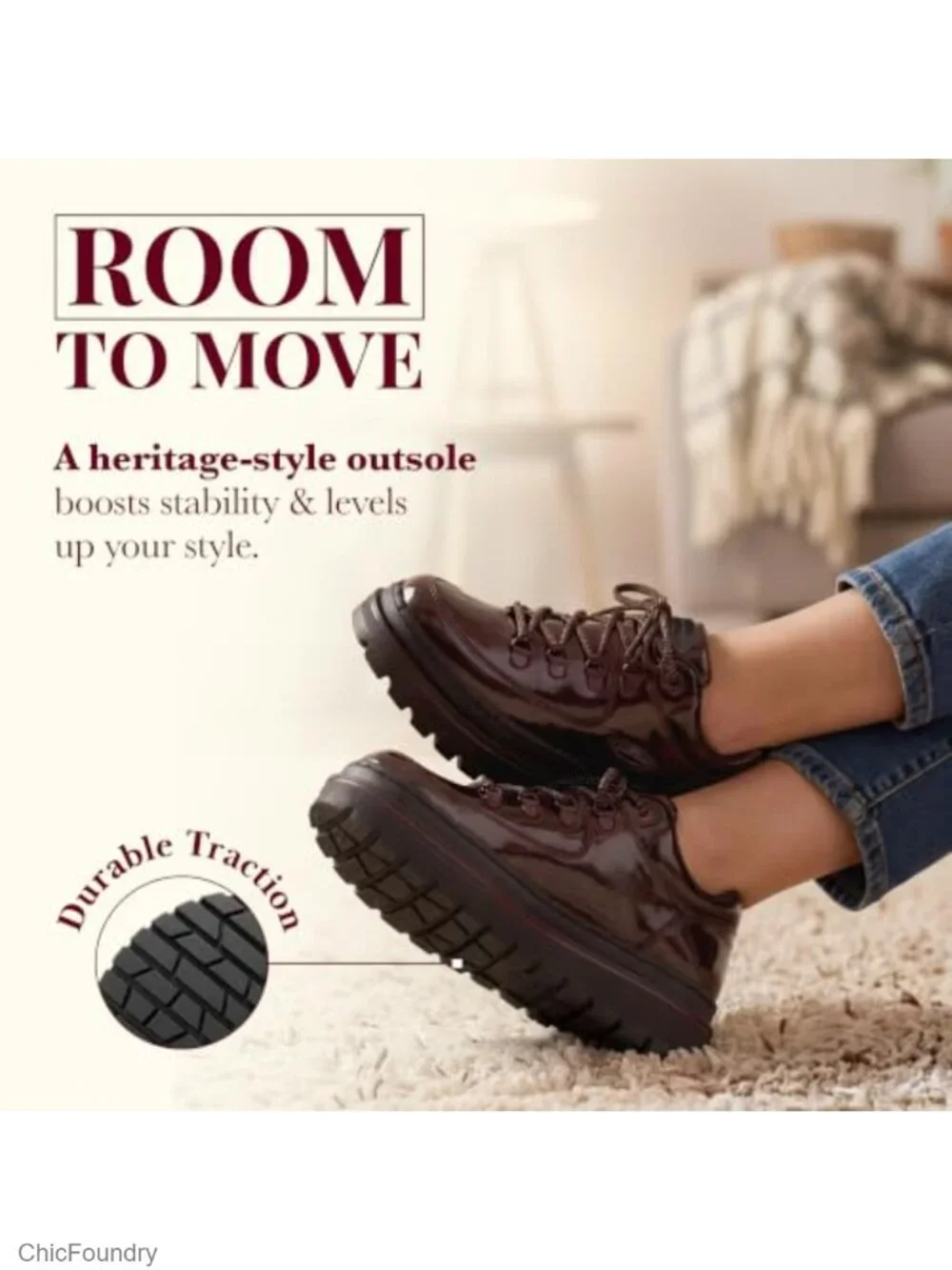 Patent Leather Platform Sneaker Boots with Memory Foam, Lace-Up